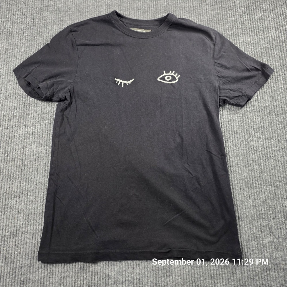 French Connection Black Winking Eye Graphic Tee Short Sleeve Cotton Shirt M